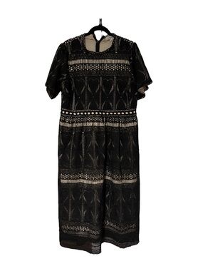 Polagram Black Lace Midi Dress with Cream Underlay